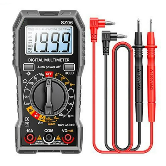 Digital Multimeter SZ06 with 1999 Counts Display, AC/DC Voltage Current Resistance Diode and Continuity Tester, Backlit LCD, Data Hold, Auto Power Off, Portable ABS Housin(GRAY)