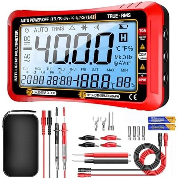 Digital Multimeter Tester,4000 Counts  Tester,Auto-Ranging TRMS  Meter,Large LCD Ohm Meter Measures  Current,,Resistance, Diode,Continuity,Capacitance,Temperature(Red)