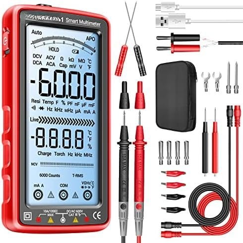 Digital Multimeter Tester Auto-Ranging TRMS 6000 Counts Voltmeter Rechargeable Meter Measures Current,NCV,,Ohm,Amp,Resistance,Diodes,Countinuity,Capacitance,Temperature
