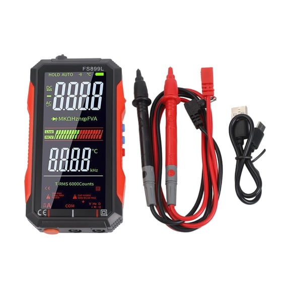 Digital Multimeter True RMS Voltage Current Capacitance Meter with USB-C Rechargeable Battery 4.8 Inch LCD Display Backlight Temperature Tester for AC DC Measurement(FS899S)