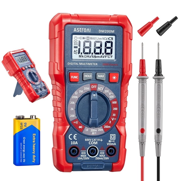 Digital Multimeter Voltage Tester, TRMS 2000 Counts Volt Meter; Fast and Accurately Measures AC/DC Voltage & Current, Resistance, Diode, Continuity and NCV (DM200M)
