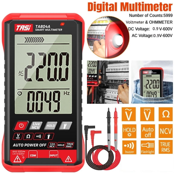 Digital Multimeter Voltmeter - Auto Range AC/DC Volt Ohmmeter Tester with Light - True RMS, NCV, Portable