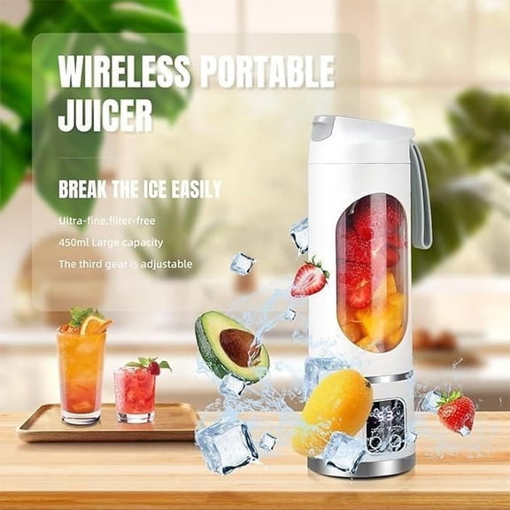 Digital Multimode Juicer Blender - Smart LED Display, Diet-Friendly,Leak Proof Design for Smoothies Liquid Diet, Shakes & Food, 12 Blades | 3-Speed 450ml Portable Blender (White)