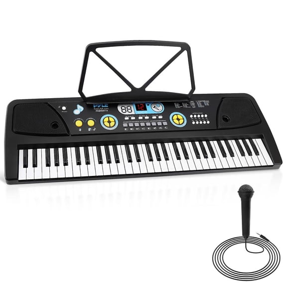 Digital Musical Karaoke Keyboard - Portable Electronic Piano Keyboard with Built-in Rechargeable Battery & Wired Microphone (61 Keys)