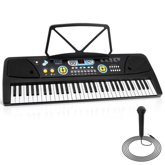 Digital Musical Karaoke Keyboard - Portable Electronic Piano Keyboard with Built-in Rechargeable Battery & Wired Microphone (61 Keys)