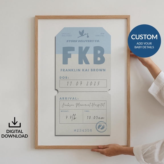 Digital New Baby Custom Luggage Tag Poster Birth Arrival Personalised Print Newborn Stats
