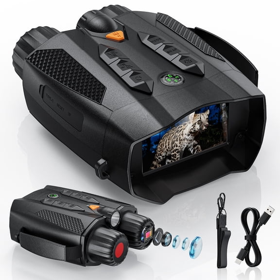 Digital Night Vision Binoculars,Photo Video,800M 5W IR,Built Compass Flashlight,3in Screen