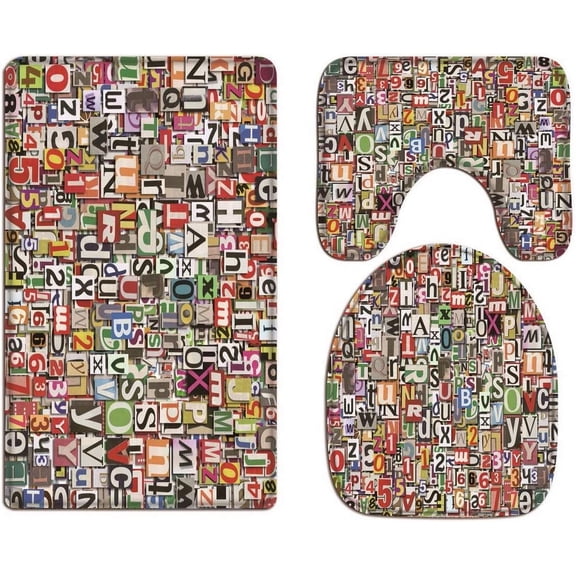 Digital Numbers English Letters Collage Newspaper Magazine Art Design Print Flannel Washable Toilet Seat Covers Toilet Lid Cover