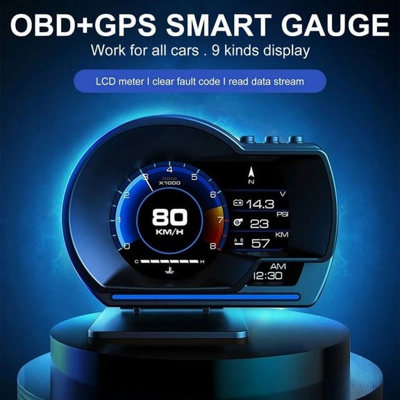 Digital OBD2 Gauge Display, GPS Speedometer with MPH Speed Alert Fatigue Driving Alarm, Speedometer for Cars, Trucks, Motorcycles, ATVs, Pick-ups, Scooters, Golf Carts, Black