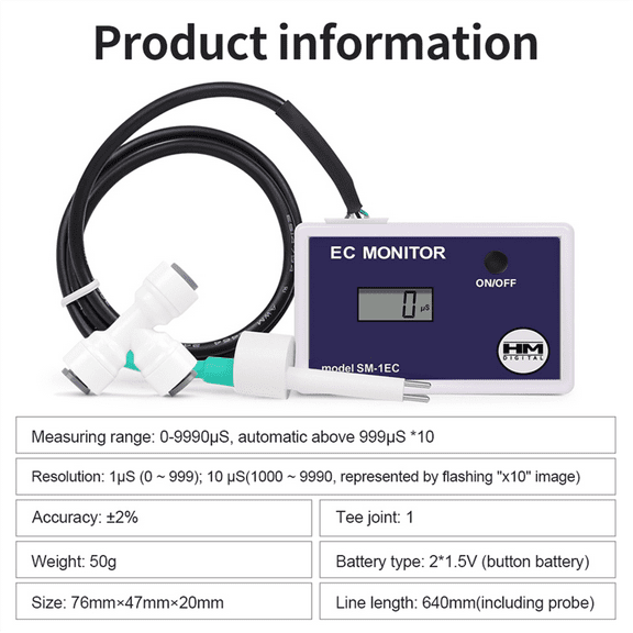 Digital Online Water Quality Tester LCD TDS/EC Meter Us/PPM Detection EC Detector Inlet Outlet Test for Pool Laboratory,1 * Water Quality Tester