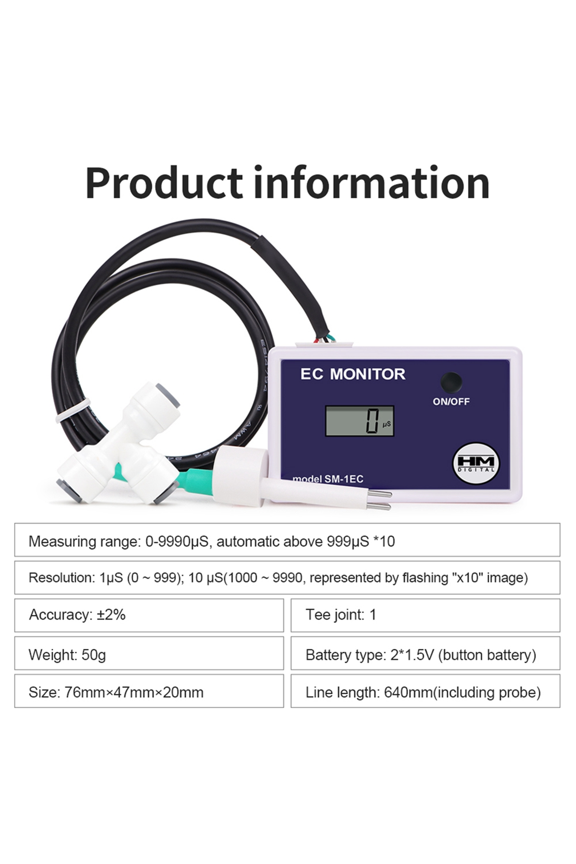 Digital Online Water Quality Tester LCD TDS/EC Meter Us/PPM Detection EC Detector Inlet Outlet Test for Pool Laboratory,1 * Water Quality Tester