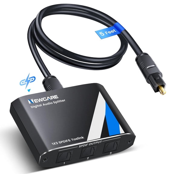 Digital Optical Splitter 1 in 3 Out,SPDIF Toslink Optical Audio Cable Splitter 1x3 Support LPCM2.0 Doldy Digital & DTS 5.1 for Xbox,PS4,PS5,DVD,TV Box,Home Theatre, Receiver,Sound Bar