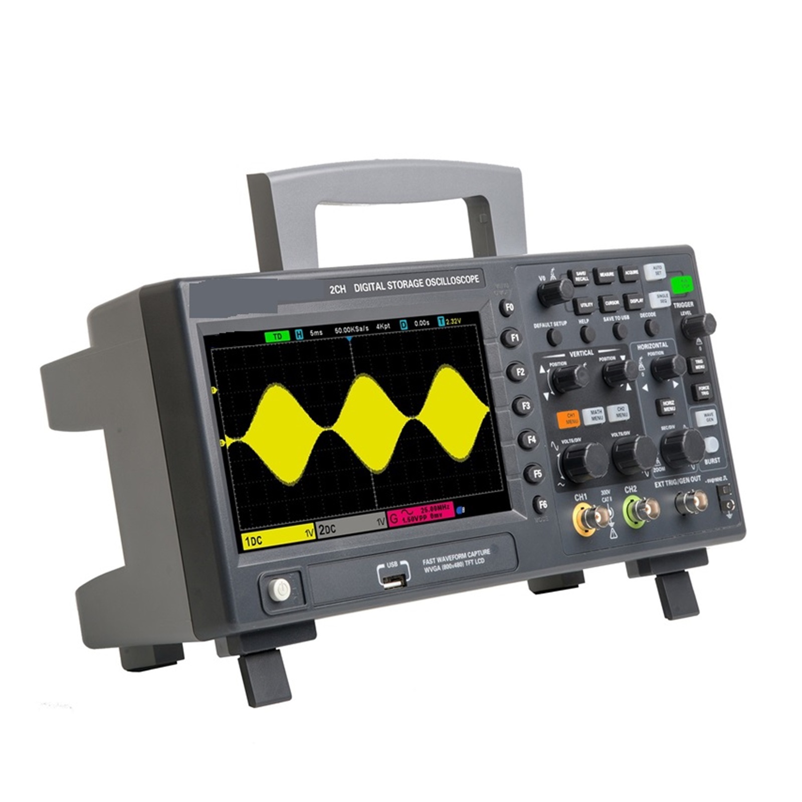 Digital Oscilloscope 2C10 2D15 2D10 2C15 2-Channel, 25MHz Signal Generator; Resolution: 8 Bits, Sampling Rate 1 GSa/S ,Professional Designed