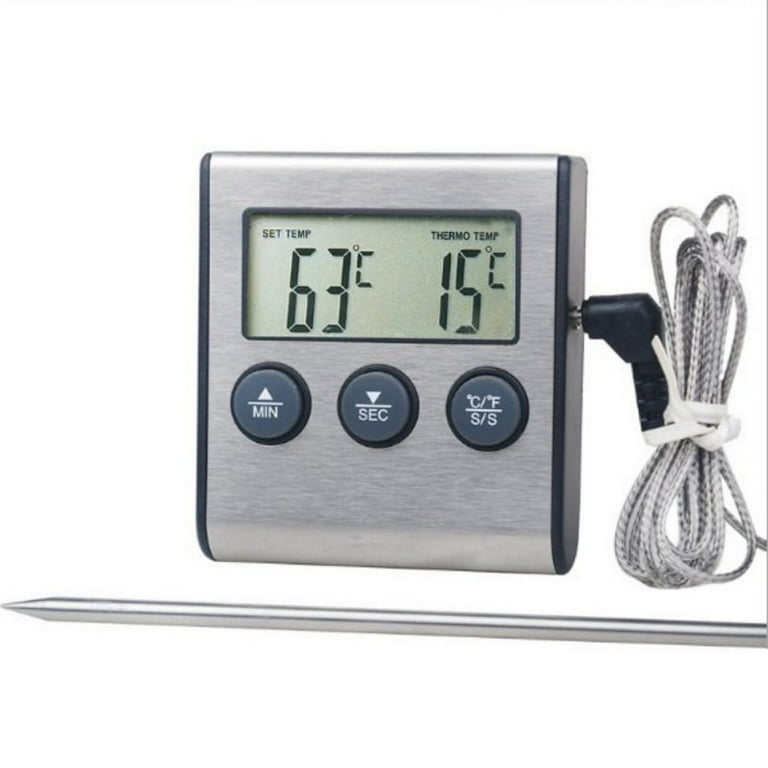 Digital Oven Thermometer Instant Read Meat Food Cooking Kitchen Thermometer  with Timer 304 Stainless Steel Probe for Oven BBQ Grill Candy Milk Coffee 