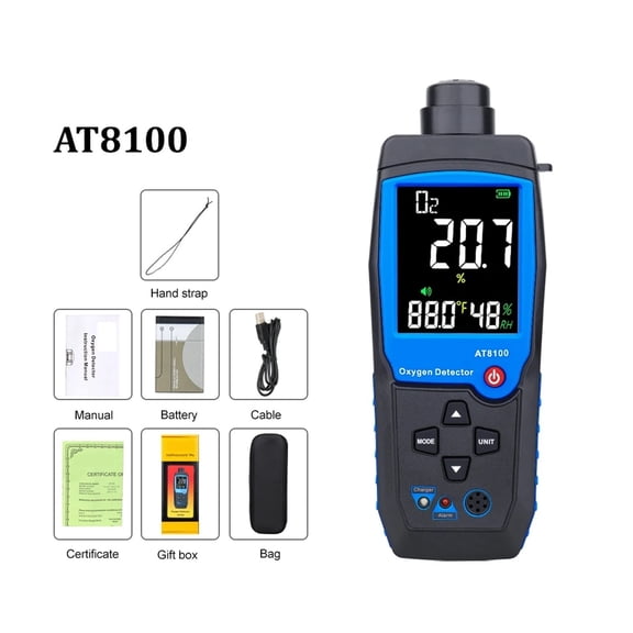 Digital Oxygen Meter O2 Gas Detector Sound Light Alarm Gas Monitor Air Quality Meter with Temperature LCD Display