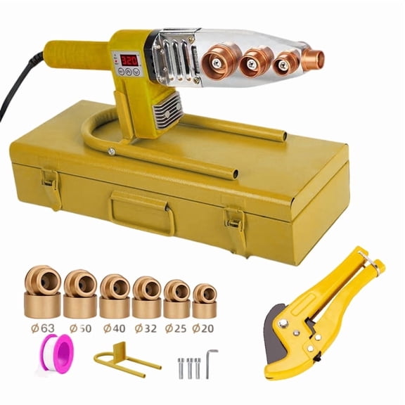 Generic PPR Pipe Welding Tool, Digital Thermostatic Fusion Machine with 6 Sets of 20-63mm Dies, Complete Water Line Welder Kit for Home DIY, 1-Pack