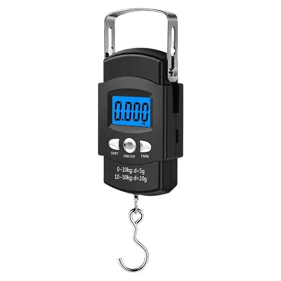 Digital Package and Luggage Scale, 110Lb/50Kg Capacity, Backlight Screen, Metal Hook, Zeroing, and Format Selection