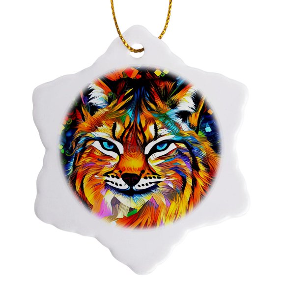 3drose, Digital Painting of a Charming Lynx, Wild Cat. Family Friendly Gift, 3 inch Snowflake Porcelain Ornament