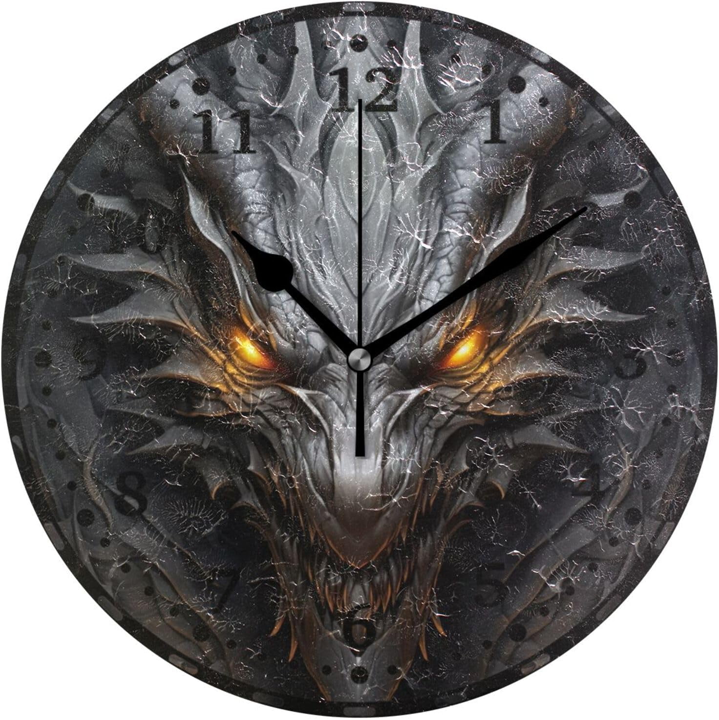 Digital Painting Scary Dragon Wall Clock, Silent Non Ticking 10 Inch