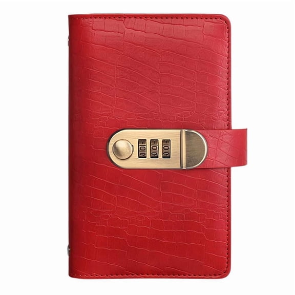 Digital Password Journal with Lock, PU Leather Cash Deposit Book Small Purse for Women Retro Privacy Storage Folder (Red)