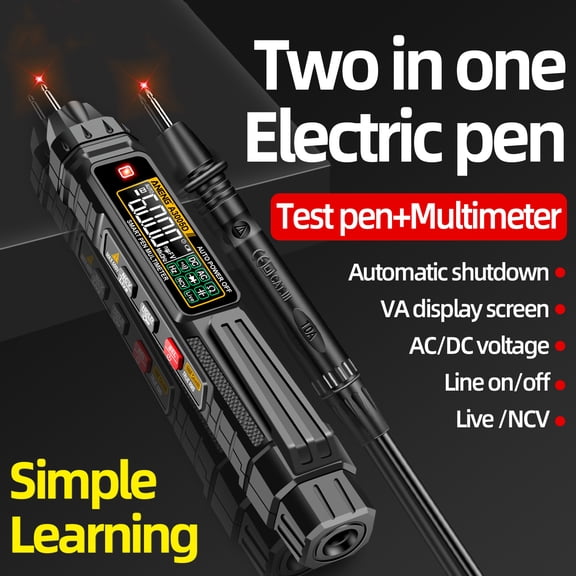 Digital Pen-Type Multimeter 6000 Counts True RMS AC/DC Voltage Tester NCV Induction Smart Electrical Measurement Tool with Flashlight Standard Kit Black 7.22 inches / 18.3 cm