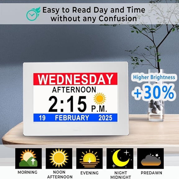 Digital Photo Frame Clock, USB Powered, Supports Playing Pictures And Videos from USB And SD Cards, Calendar Clock, Alarm Clock for The Elderly, Dementia Clock, Bedroom Ornament