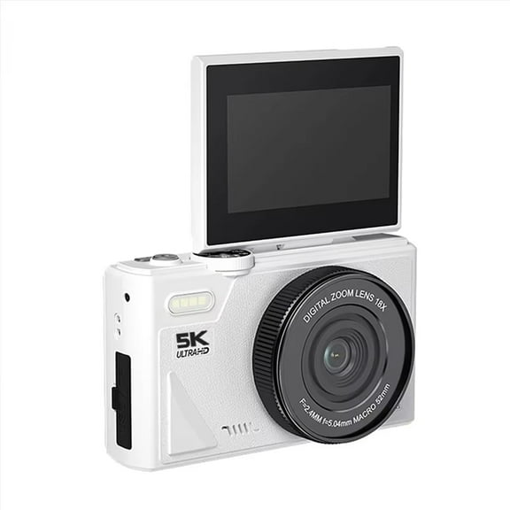 Digital Photography Camera 5K 18X Digital Zoom Vintage Vlog Video Recorder 180 Flip Screen Selfile Cam White