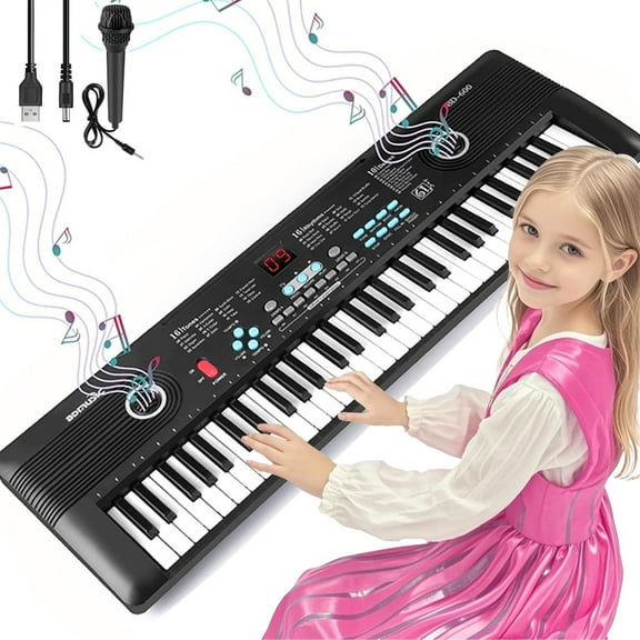 Digital Piano Keyboard 61 Key - Portable Electronic Instrument with Microphone