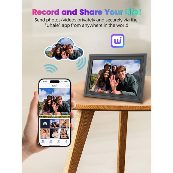 Digital Picture Frame 10.1 Inch WiFi Touch Screen, 1280x800 IPS Display with 32GB Storage, Auto-Rotate & App Sharing for Home Office Gift
