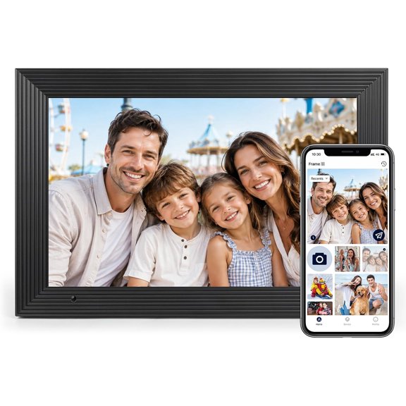 Digital Picture Frame, 10.1'' WiFi Electronic Photo Frames with 32GB Memory, 1280 * 800 IPS HD Touch Screen, Auto-Rotate Easy Setup via AiMOR APP, Gifts for Parents and Grandparents Black