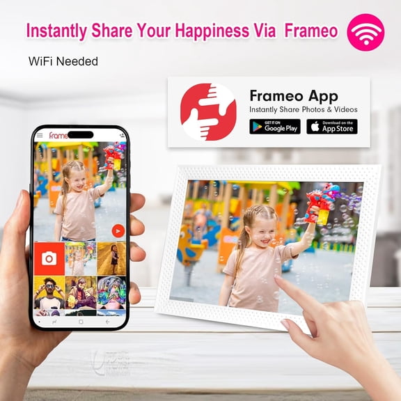 Digital Picture Frame 10.1 inch Smart Electronic Frameo Photo Frame 32GB Auto-Rotate 1280*800 HD Touch Screen, Desk or Wall Mounted, Share Photos Videos Instantly, Gifts for Mom Dad Women Men (White)