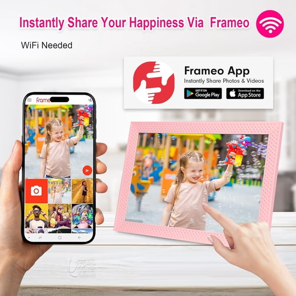 Digital Picture Frame 10.1 inch Smart Electronic Frameo Photo Frame 32GB Auto-Rotate 1280*800 HD Touch Screen, Desk or Wall Mounted, Share Photos Videos Instantly, Gifts for Mom Dad Women Men (Pink)