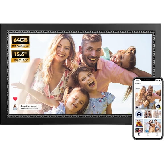 Digital Picture Frame 15.6 Inch Digital Photo Frame with 64GB Storage, 1920 * 1080 IPS FHD Touchscreen, WiFi  Frame Share Photos and Videos Instantly from Anywhere via AiMOR App