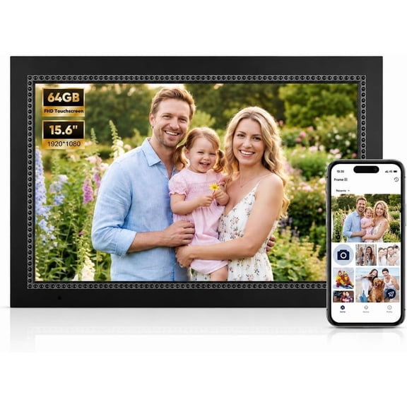 Digital Picture Frame, 15.6 Inch Large Digital Photo Frame WiFi, 64GB Memory, 19201080 IPS Touch Screen, Wall Mountable, Share Photos & Videos via AiMOR App, Gift for Parents, Birthday, Women