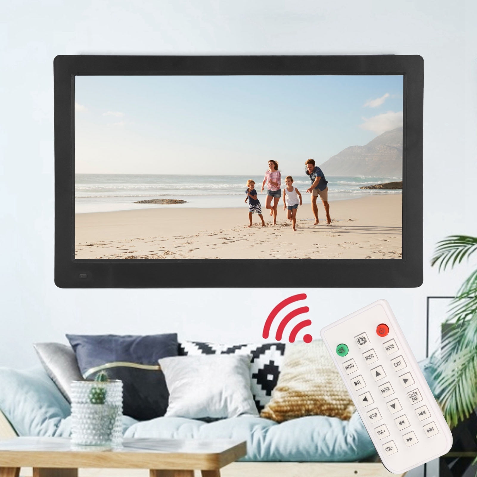 Digital Picture Frame, 15.6in 1920x1080 Full HD IPS Digital Photo Frame With Remote Control, USB