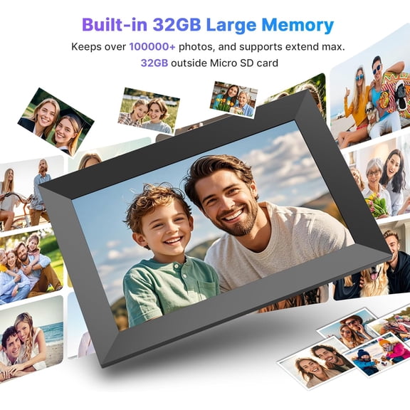 Digital Picture Frame 32GB Storage 10.1 Inch WiFi HD IPS Touch Screen Auto Rotate Slideshow