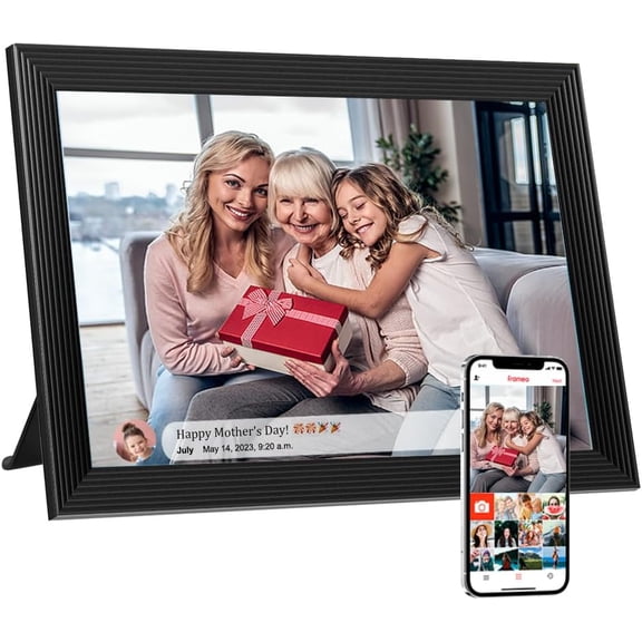 Digital Picture Frames Load from Phone, Frameo 10.1 inch Smart WiFi Digital Photo Frames You Can Send Pictures Videos via App, Touch Screen HD Display, for Parents & Grandparents(32GB)