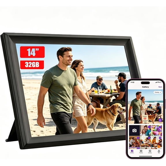 Digital Picture Frames Load from Phone,Video Frame,14" Uhale Digital Picture Frame 32GB,Touchscreen Digital Photo Frame WiFi, Instant Sharing, Unlimited Users,Free App,Gifts for Men/Women(Dad/Mom)