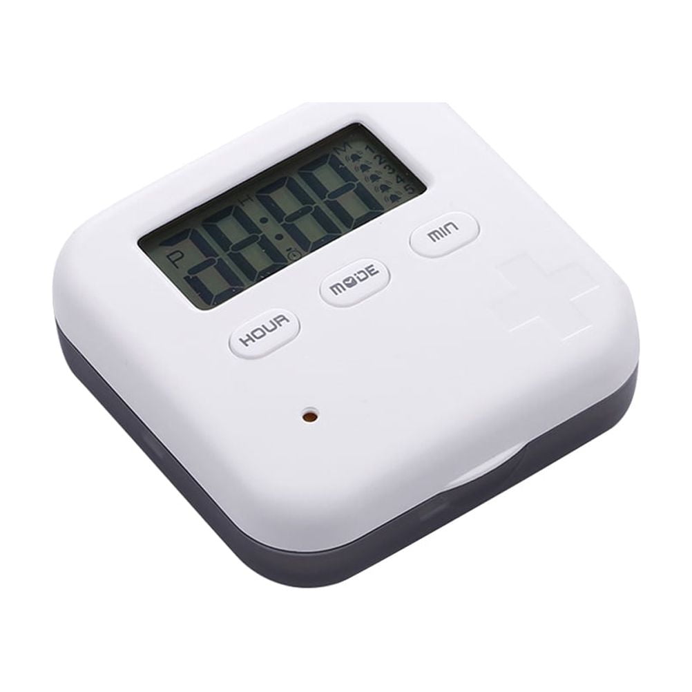 Digital Pill Box Timer 4 Compartments Pill Case Planner with 5 Time Reminder Timer Countdown and