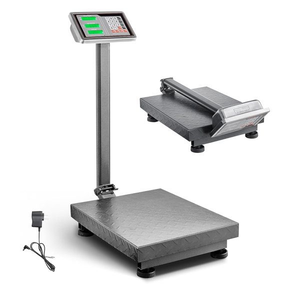 Digital Platform Floor Scale, 220 lbs Capacity, 0.04 lbs Accuracy, LB/KG Units, Tare Function, Price Calculator, AC/DC Power, for Luggage Shipping and Postal Packages