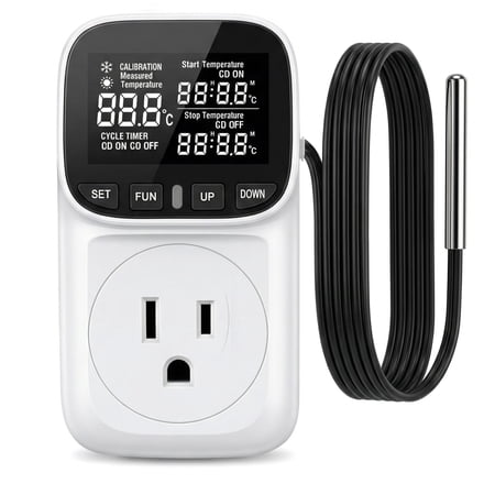 Digital Plug-in Thermostat Outlet – 110V AC / 15A Temperature Controller with Celsius/Fahrenheit Display for Greenhouses and Home Use