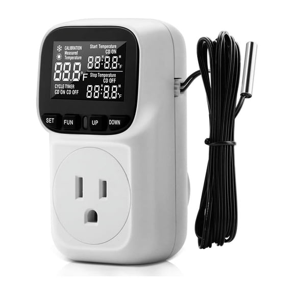 PULMCheerger Digital Plug in Thermostat Outlet120V Heating Cooling Control 110V 15A Celsius Fahrenheit Display,for Greenhouse US