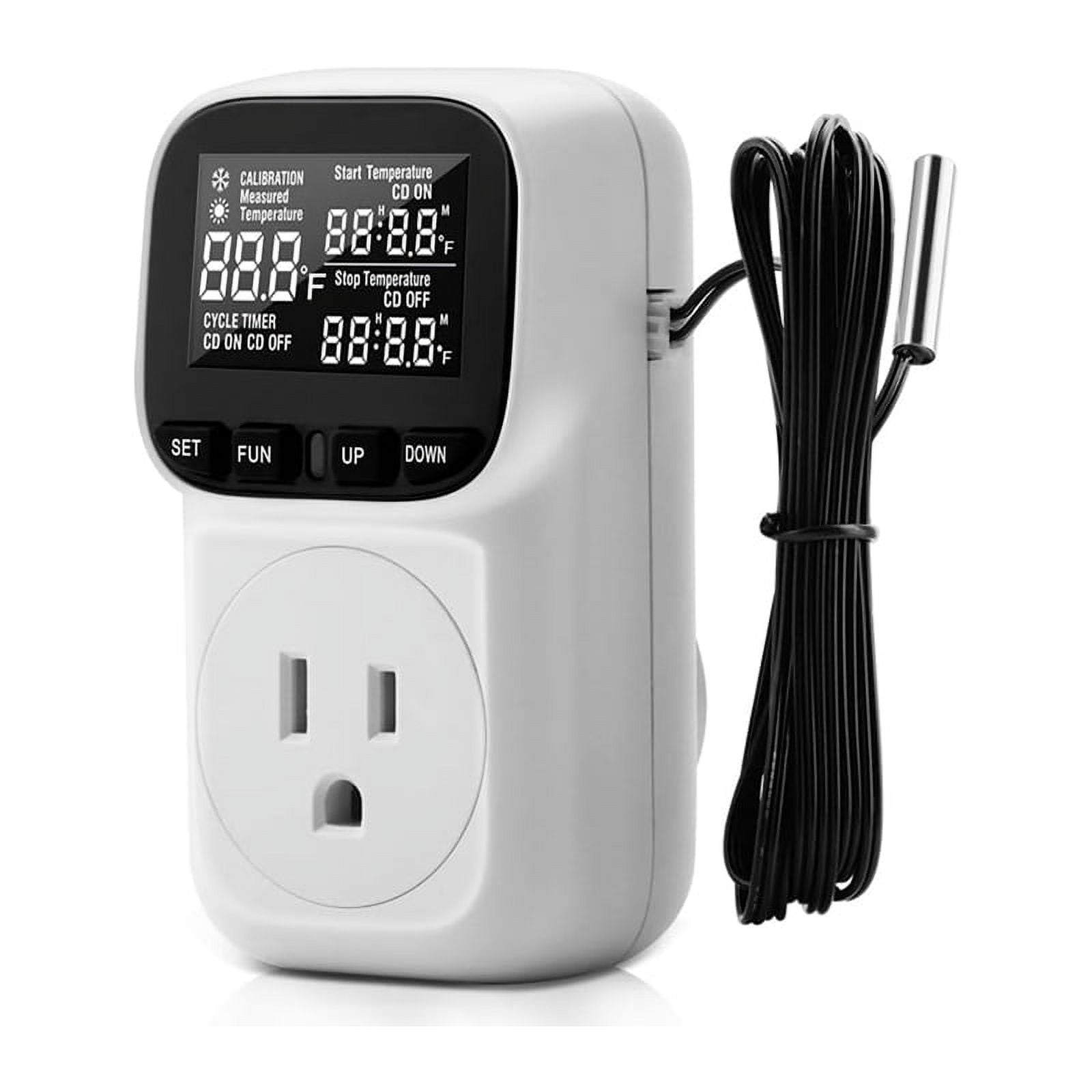 Digital Plug in Thermostat Outlet120V Heating Cooling Control 110V 15A Celsius Fahrenheit Display,for Greenhouse US Plug