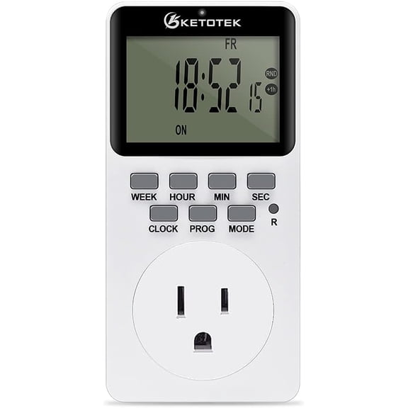 Digital Plug-in Timer Outlet Socket 20 on/Off Programmable Timer Switch 24 Hours 7 Days Programs and Countdown Energy Saving Timing Plug Socket (15A 1725W 115VAC)