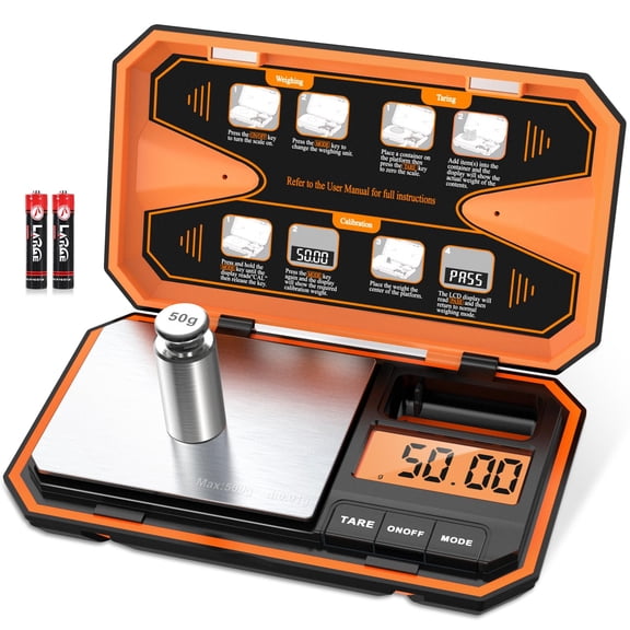 Digital Pocket Scale, High-Precision 500g x 0.01g Gram Scale with 50g Calibration Weight, Mini 6 Units Jewelry Scale with LCD Display, Tare Function for Food, Jewelry, Coin, Coffee, Battery Included