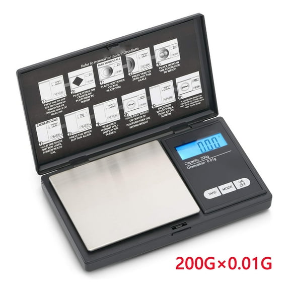 Digital Pocket Weight Scale, Digital Gram Scale, Small Scale, Mini Food Scale Jewelry Scale Ounces/Grains Scale, Easy to Carry for Coffee, Food, Kitchen, Black, (200g x 0.01g)