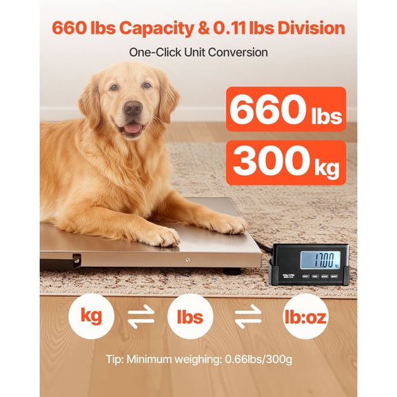 Digital Postal Scale,0.1g High Precision Mailing&Shipping Scale with 660lb Capacity,LCD Display,Tare Function,AC/DC Power for Packages,Luggage,Includes Adapter
