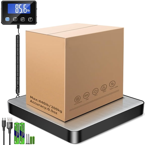 Digital Postal Scale with Hold/Tare Function, for Packages, Luggage, Home Use, Includes Battery & Charging Cable
