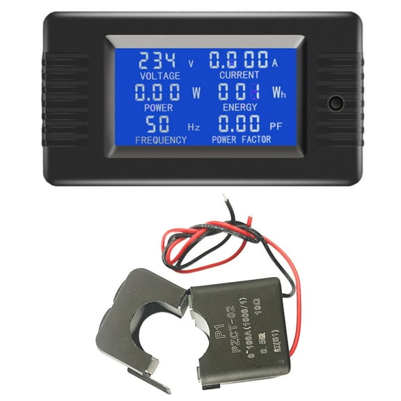 Digital Power Monitor With LCD Display, AC Voltage Current Frequency Energy Meter, 80-260V 100A 22KW Range, Power Factor Tester With Alarm And Data Storage For Home Industrial Use