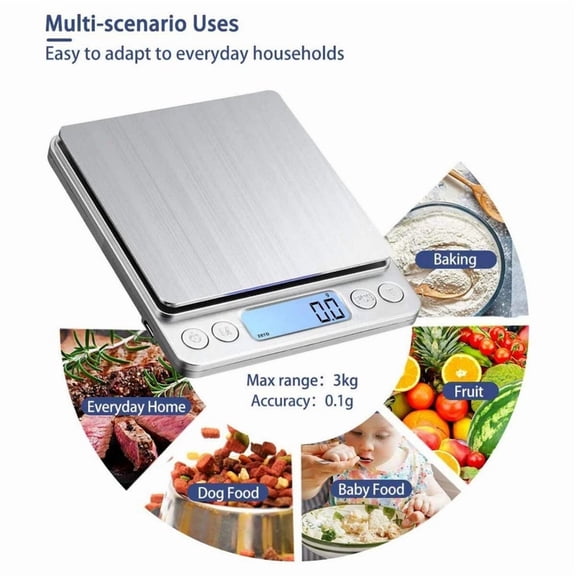 Digital Precision Scale 3000g x 0.1g High Accuracy Mini Kitchen Scale, Multifunction for Jewelry, Gold, Food & Diet Weighing, with Tray, LCD Backlight